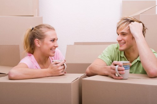 Team organising a commercial move with careful packing and labelling